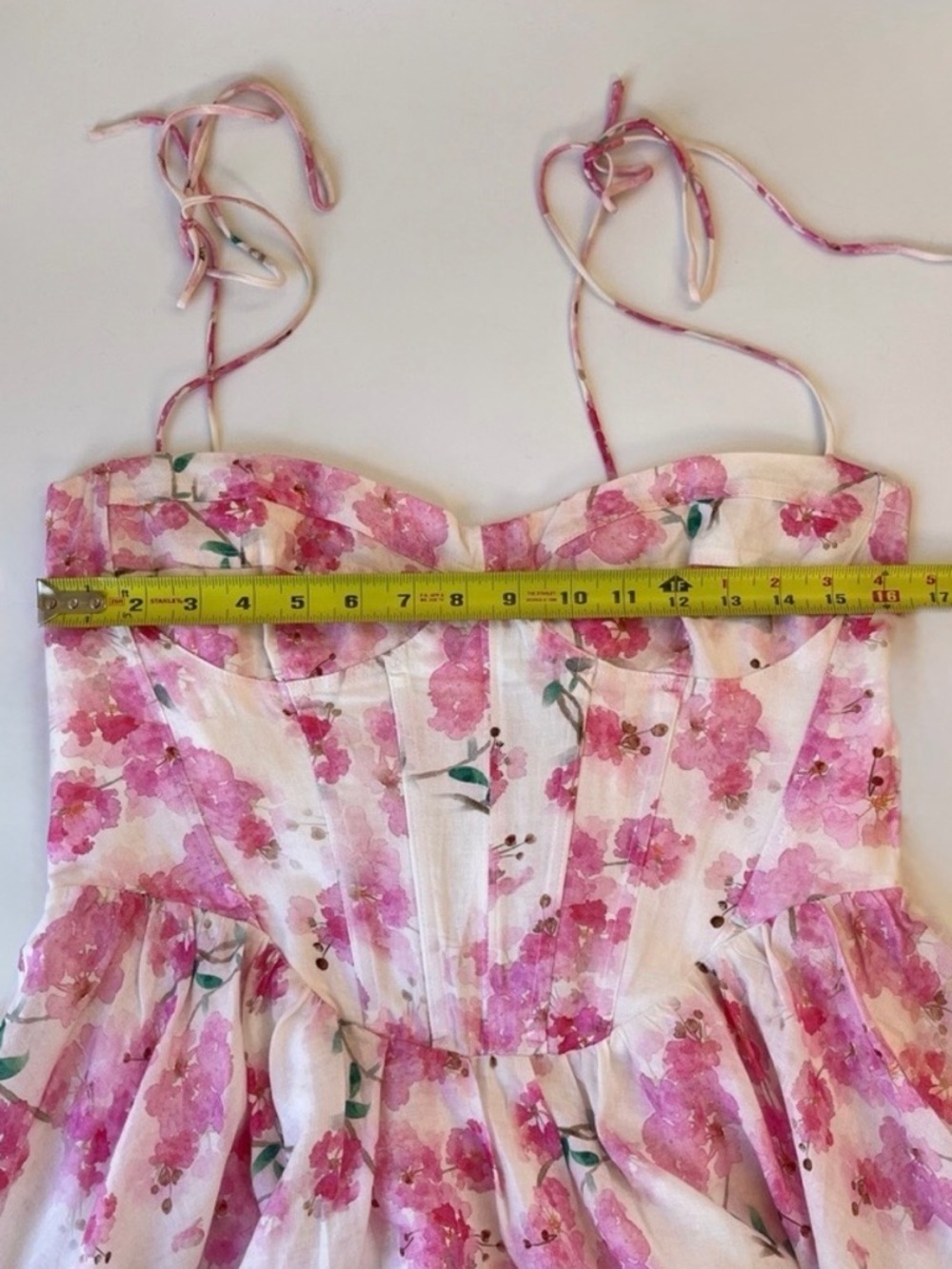 Bardot Elsie Floral Corset Mini Dress Pink Ramie Tie Strap Size 8 - Picture 12 of 16